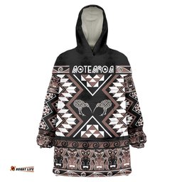 Personalised Taniko Motifs Aotearoa Wearable Blanket Hoodie Waitangi Kowhaiwhai Kiwi - Mocha LT7