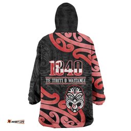 New Zealand 1840 Waitangi Day Wearable Blanket Hoodie Aotearoa Haka Mask - Red Version LT14