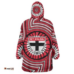 St Kilda Football Club Wearable Blanket Hoodie Indigenous Monochrome Dot Art Mascot Style TS04