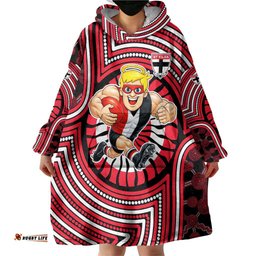 St Kilda Football Club Wearable Blanket Hoodie Indigenous Monochrome Dot Art Mascot Style TS04
