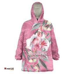 Pink Cockatoo Australia Day Wearable Blanket Hoodie Proud To Be An Aussie Opal Eucalyptus Blossoms LT14
