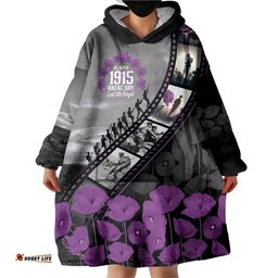 Personalised Remembering ANZAC Lest We Forget Wearable Blanket Hoodie Vintage Film Frame Memorial Purple Poppy LT9