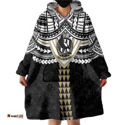 Personalized Collingwood Magpies Wearable Blanket Hoodie Polynesian Tribal Pattern Heritage Football TS04