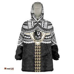 Personalized Collingwood Magpies Wearable Blanket Hoodie Polynesian Tribal Pattern Heritage Football TS04