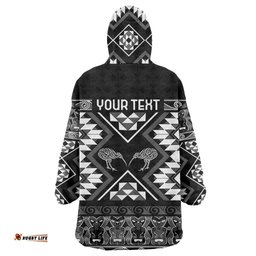 Personalised Taniko Motifs Aotearoa Wearable Blanket Hoodie Waitangi Kowhaiwhai Kiwi - Monochrome LT7