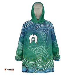 Torres Strait Islands Wearable Blanket Hoodie Shark Indigenous Australian Tribal Dot Art TS04