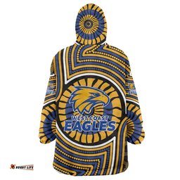 West Coast Eagles Wearable Blanket Hoodie Indigenous Monochrome Dot Art Mascot Style TS04
