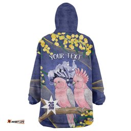 Personalised Pink Galah Australia Day Wearable Blanket Hoodie 26th January Golden Wattle Flag Color LT14