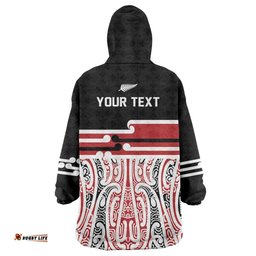 Personalised Toitu Te Tiriti Aotearoa 1840 Wearable Blanket Hoodie Red Kowhaiwhai Puhoro LT9