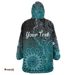 Personalised Ovarian Cancer Awareness Wearable Blanket Hoodie Teal Ribbon Aboriginal Art LT05