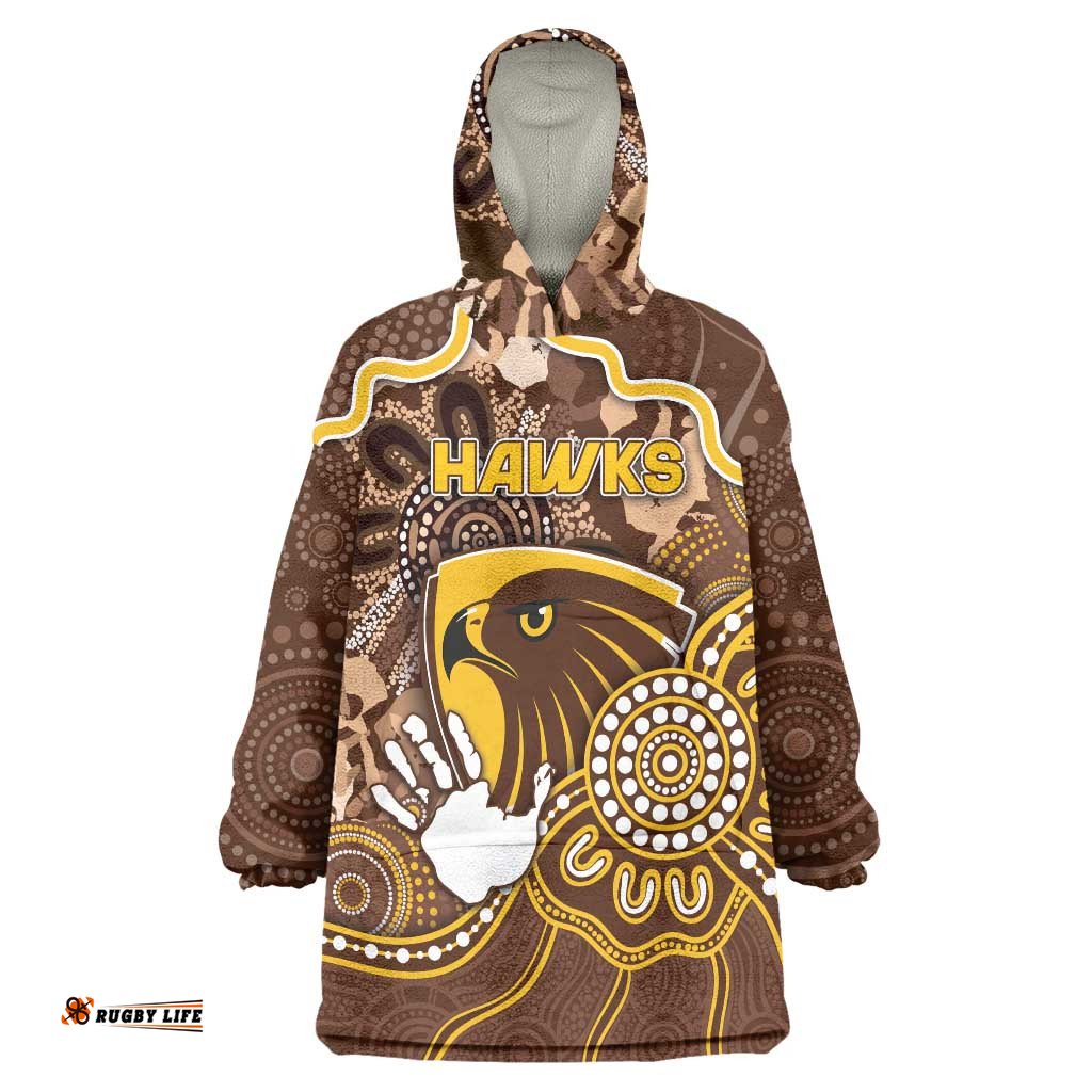 Custom Hawks Football Wearable Blanket Hoodie Aboriginal Dot Art Pattern DT05