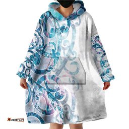 Turquoise Paua Shell Maori Wearable Blanket Hoodie Koru Kowhaiwhai LT7