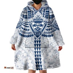Personalized Geelong Cats Wearable Blanket Hoodie Polynesian Tribal Pattern Heritage Football TS04