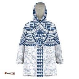 Personalized Geelong Cats Wearable Blanket Hoodie Polynesian Tribal Pattern Heritage Football TS04