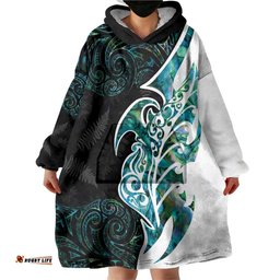 Proud Aotearoa Wearable Blanket Hoodie Maori Silver Fern Mix Paua Shell Pattern LT14