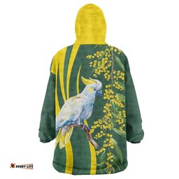 White Cockatoo and Golden Wattle Wearable Blanket Hoodie Australian Native Bird LT9