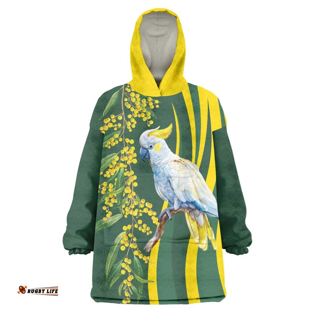 White Cockatoo and Golden Wattle Wearable Blanket Hoodie Australian Native Bird LT9