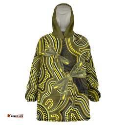 Yellow Indigenous Dragonfly Australia Wearable Blanket Hoodie Aboriginal Art LT14