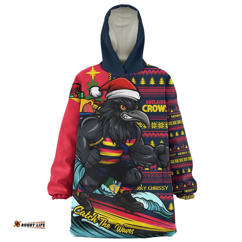 RugbyLife Adelaide Crows Snug Hoodie Christmas Holiday Santa Rides The Waves