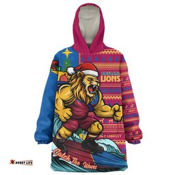 RugbyLife Brisbane Lions Snug Hoodie Christmas Holiday Santa Rides The Waves