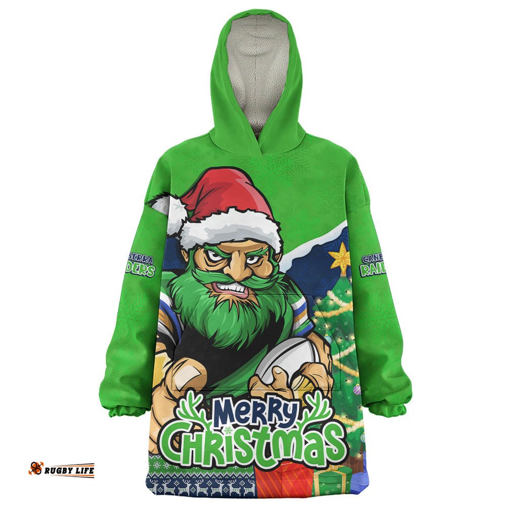 RugbyLife Canberra Raiders Snug Hoodie Santa Scoring Touchdown On Christmas Game Day