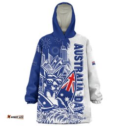 RugbyLife Australia Snug Hoodie Australia Day Kangaroo Surfboard Blue Skyline Celebration