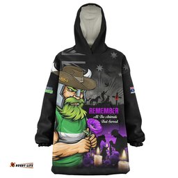 RugbyLife Canberra Raiders Snug Hoodie Anzac Day Purple Poppy And Animals That Served