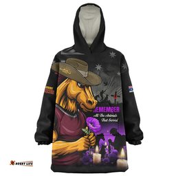 RugbyLife Brisbane Broncos Snug Hoodie Anzac Day Purple Poppy And Animals That Served