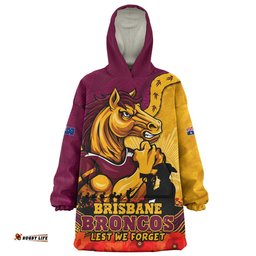 RugbyLife Brisbane Broncos Snug Hoodie Anzac Day Remembrance Of Courage Loyalty Valor