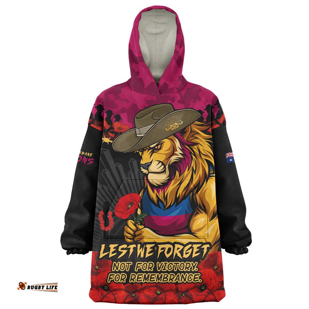 RugbyLife Brisbane Lions Snug Hoodie ANZAC Day Not For Victory For Remembrance