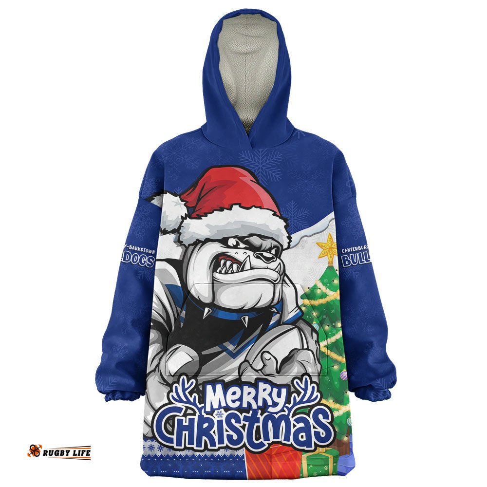 RugbyLife Canterbury-Bankstown Bulldogs Snug Hoodie Santa Scoring Touchdown On Christmas Game Day
