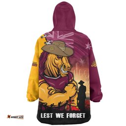 RugbyLife Brisbane Broncos Snug Hoodie Anzac Day Lest We Forget Silent Dawn