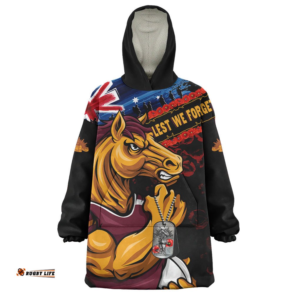 RugbyLife Brisbane Broncos Snug Hoodie Anzac Remembrance Of The Fallen