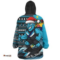 RugbyLife Port Adelaide Snug Hoodie Christmas Holiday Santa Rides The Waves
