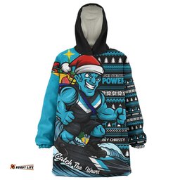 RugbyLife Port Adelaide Snug Hoodie Christmas Holiday Santa Rides The Waves
