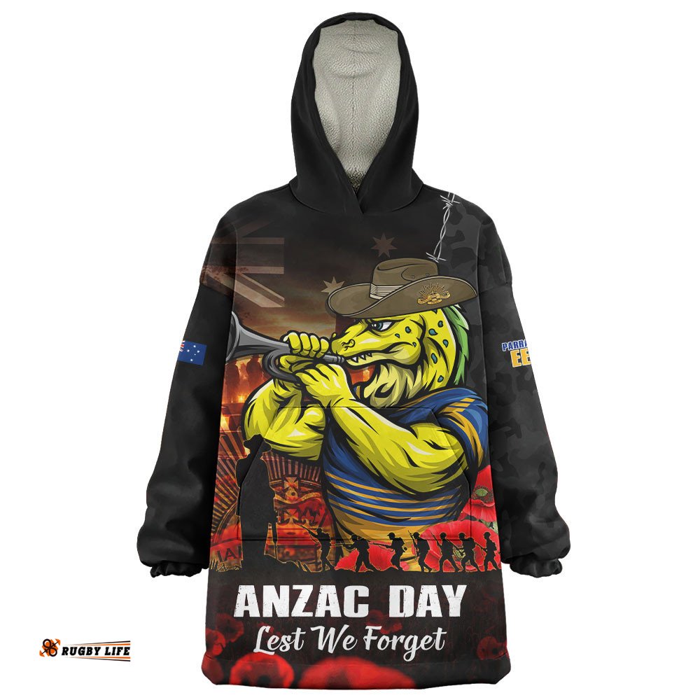 RugbyLife Parramatta Eels Snug Hoodie Anzac Day Rising Dawn Ceremony Lest We Forget Courage