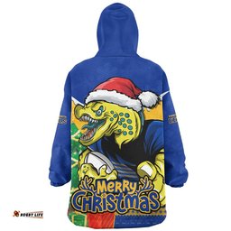 RugbyLife Parramatta Eels Snug Hoodie Santa Scoring Touchdown On Christmas Game Day