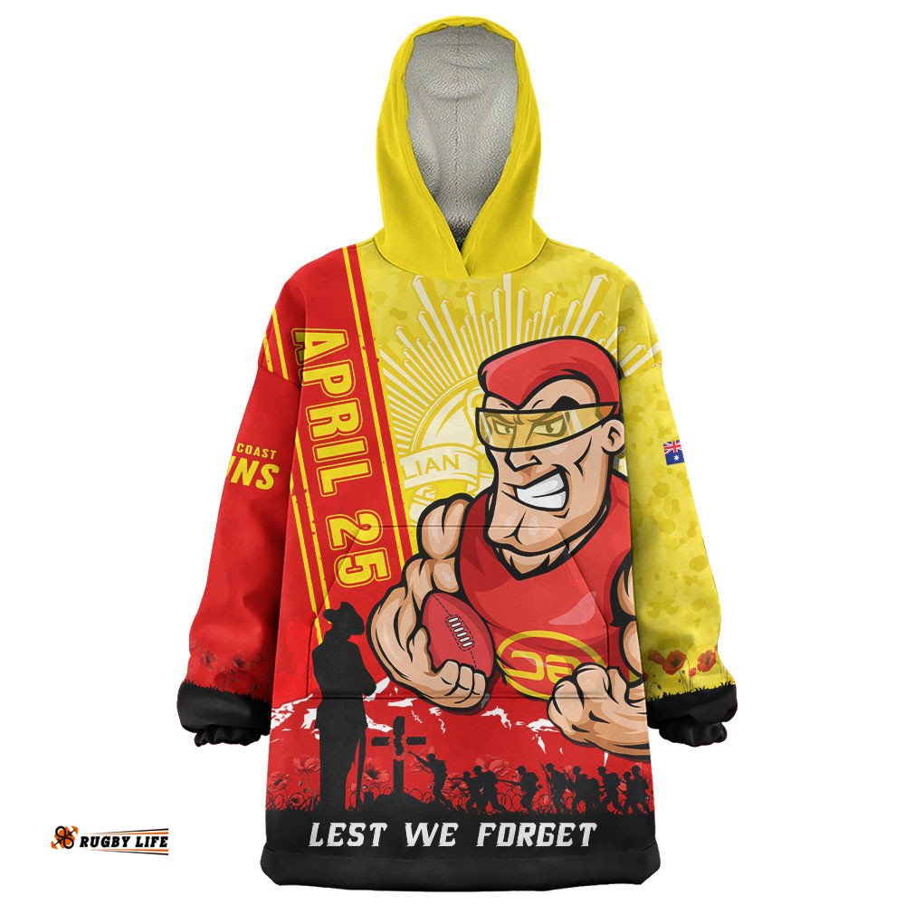 RugbyLife Gold Coast SUNS Snug Hoodie Anzac Day Lest We Forget Memorial