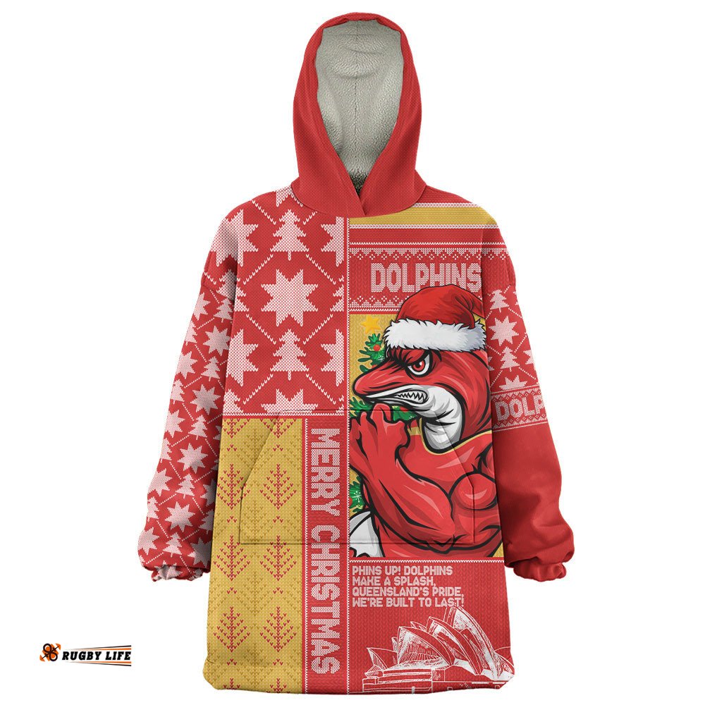 RugbyLife Redcliffe Dolphins Snug Hoodie Christmas Magic Knit Style Winter Glow