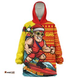 RugbyLife Gold Coast SUNS Snug Hoodie Christmas Holiday Santa Rides The Waves
