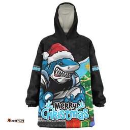 RugbyLife Cronulla-Sutherland Sharks Snug Hoodie Santa Scoring Touchdown On Christmas Game Day