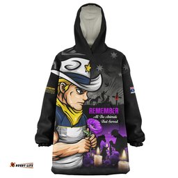 RugbyLife North Queensland Cowboys Snug Hoodie Anzac Day Purple Poppy And Animals That Served