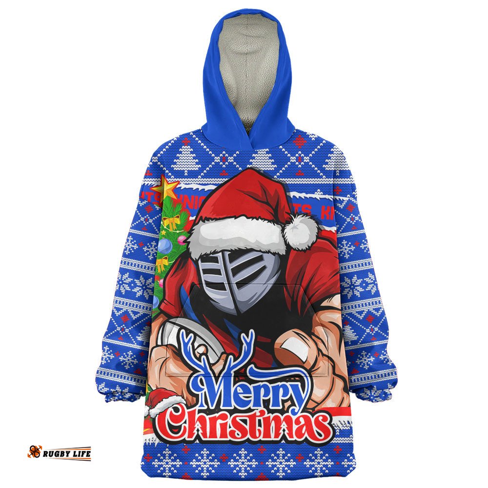 RugbyLife Newcastle Knights Snug Hoodie Merry Christmas Game Day Knit Style Team Edition