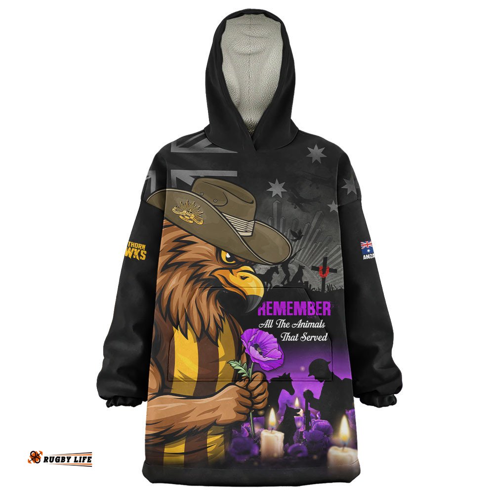 RugbyLife Hawthorn Snug Hoodie Anzac Day In Memory Of Animals That Served