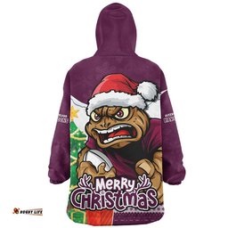 RugbyLife Queensland Maroons Snug Hoodie Santa Scoring Touchdown On Christmas Game Day