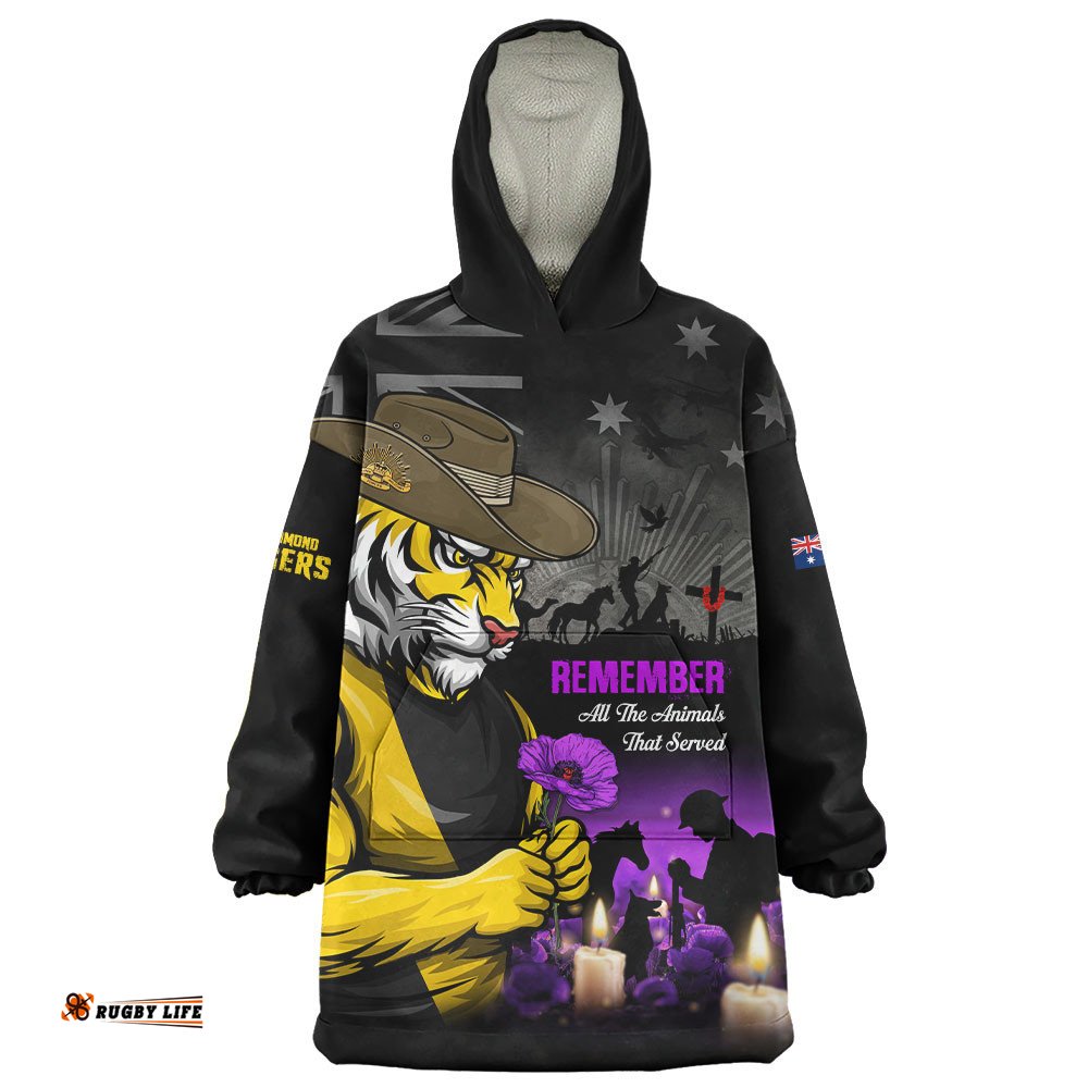 RugbyLife Richmond Snug Hoodie Anzac Day In Memory Of Animals That Served