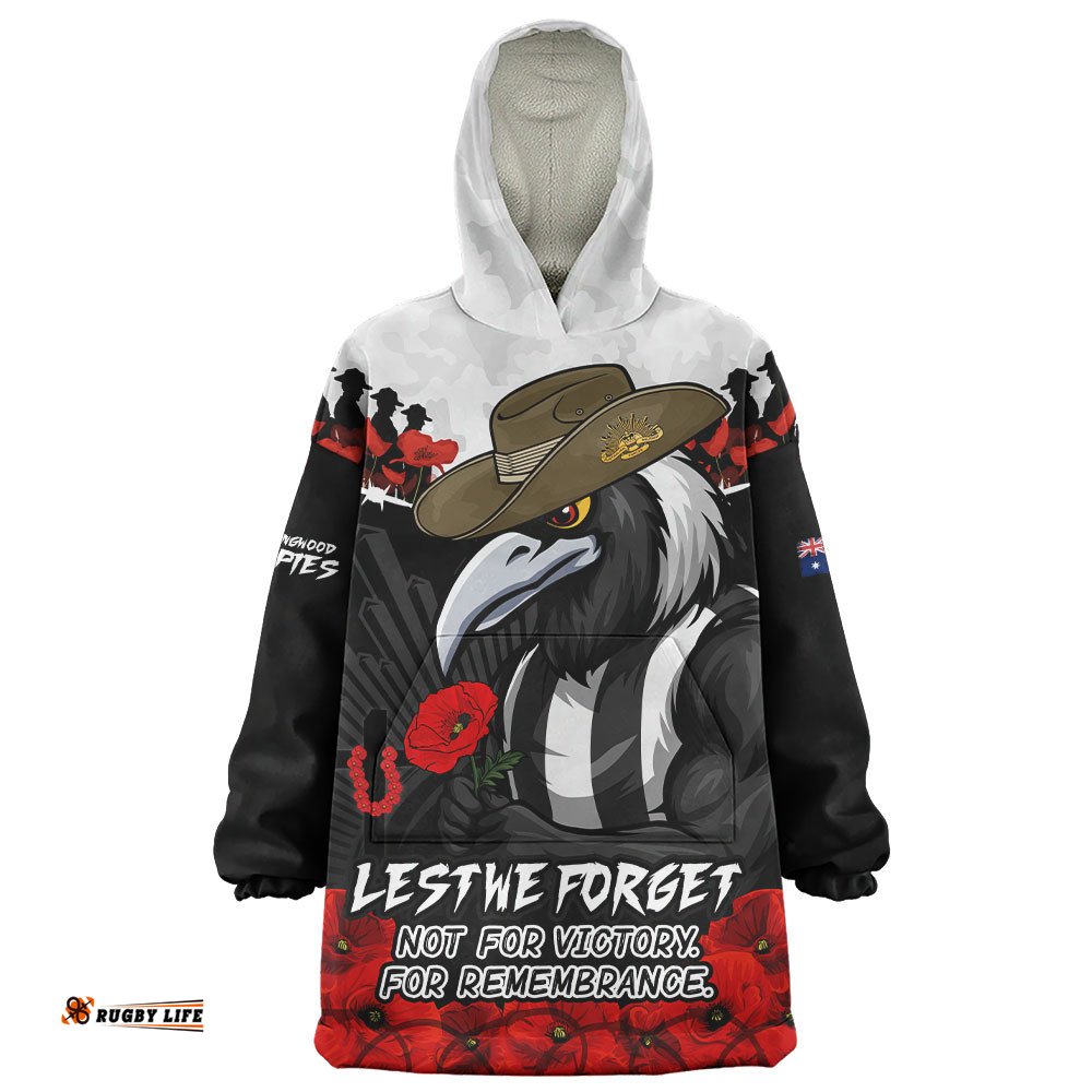 RugbyLife Collingwood Snug Hoodie ANZAC Day Not For Victory For Remembrance