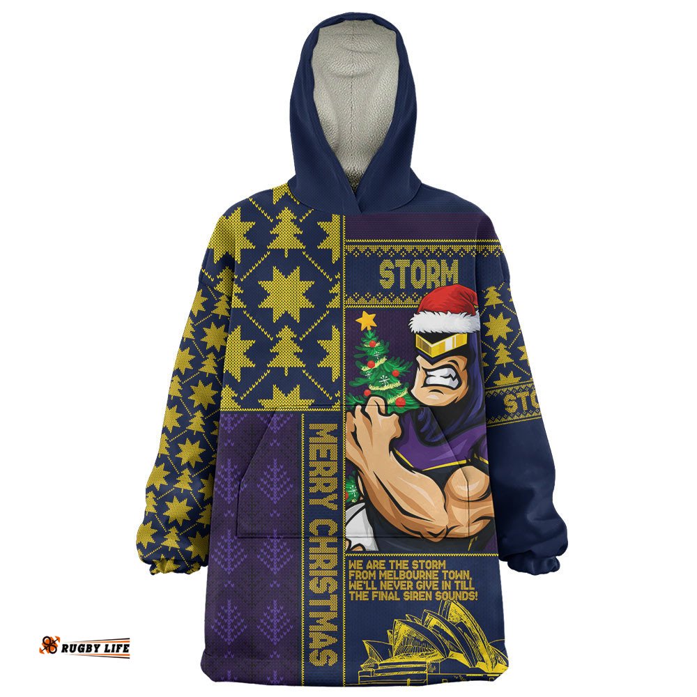 RugbyLife Melbourne Storm Snug Hoodie Christmas Magic Knit Style Winter Glow
