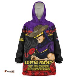 RugbyLife Melbourne Storm Snug Hoodie ANZAC Day Red Poppy And Brave Hearts Remembrance