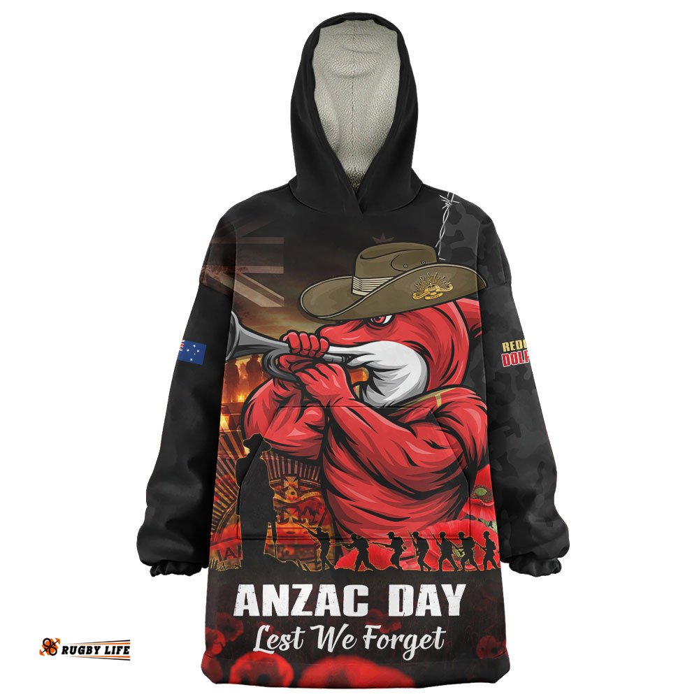 RugbyLife Redcliffe Dolphins Snug Hoodie Anzac Day Rising Dawn Ceremony Lest We Forget Courage